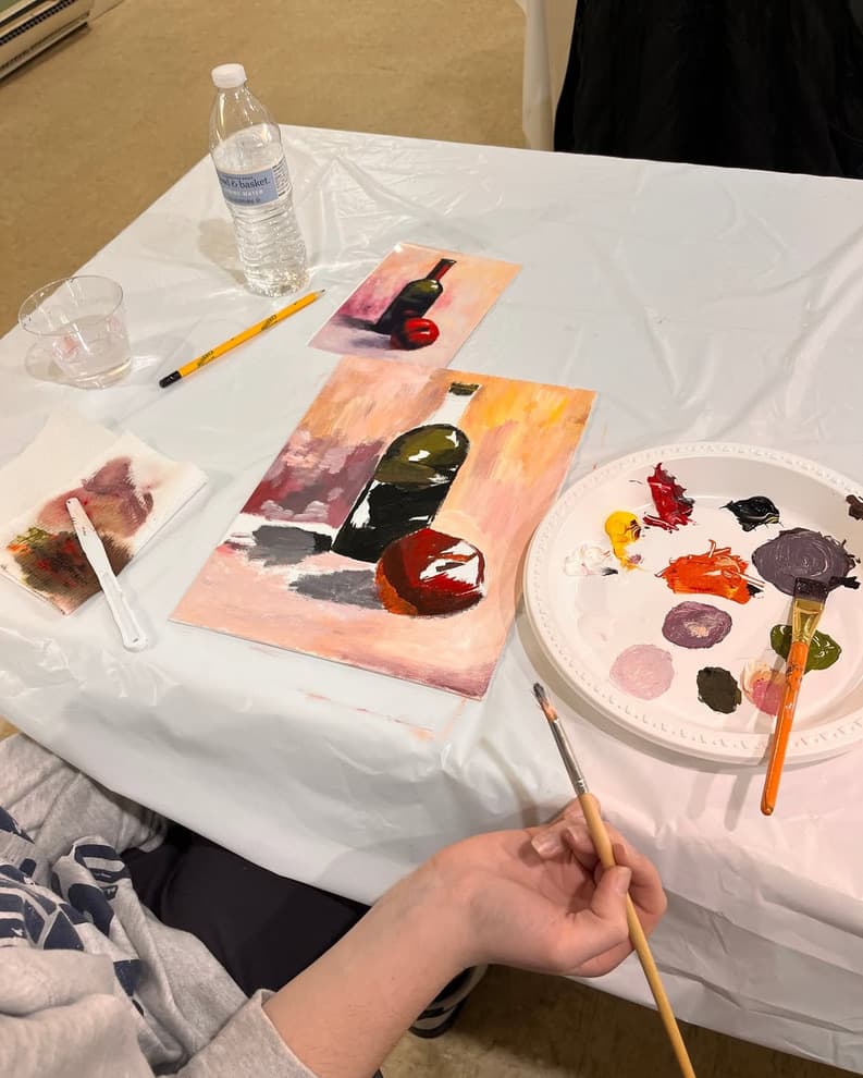 Kids creating art camp projects